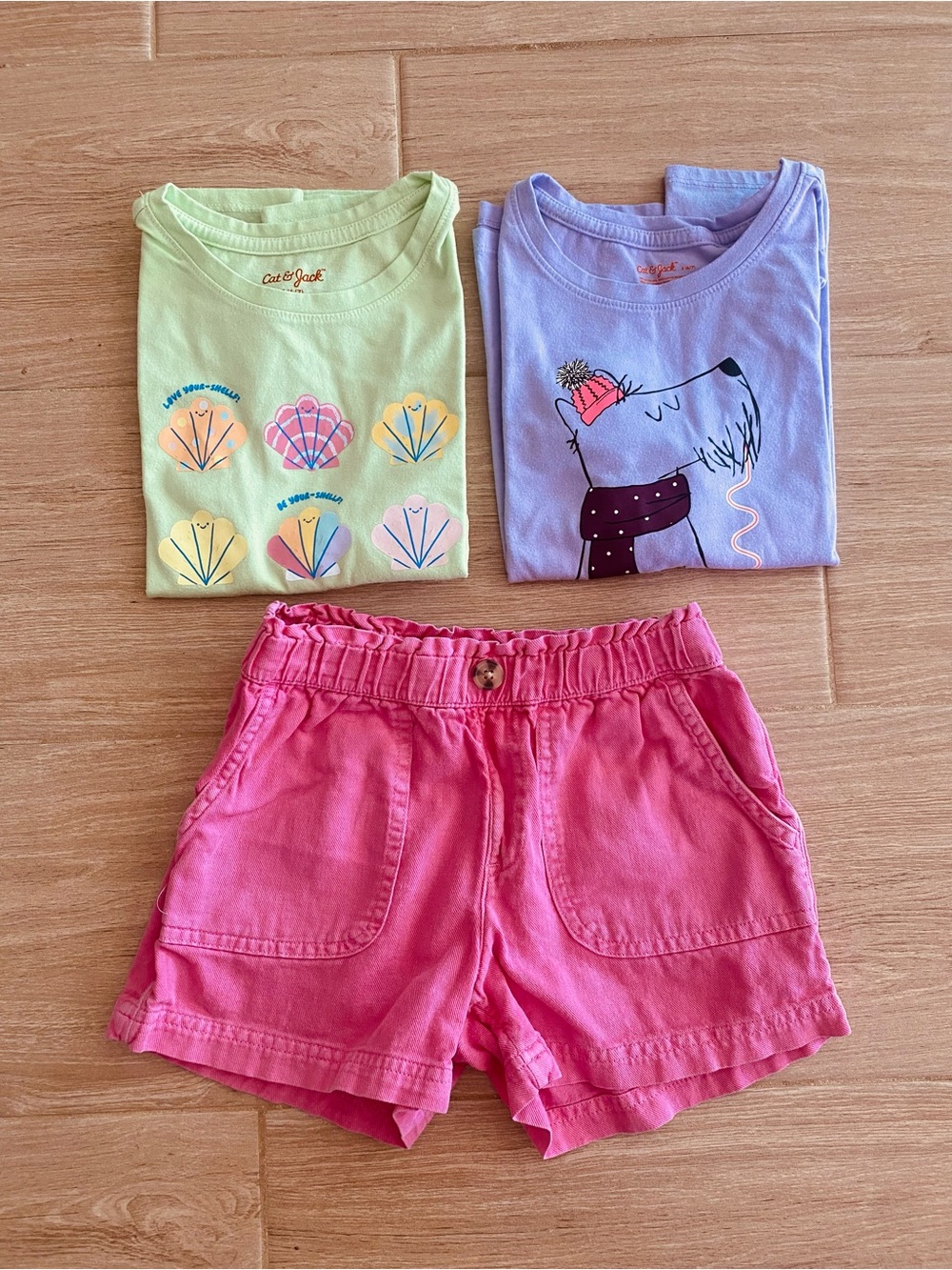 Cat & Jack Pastel Tee & Pink Shorts Set - Lime, Lavender, Hot Pink Size S